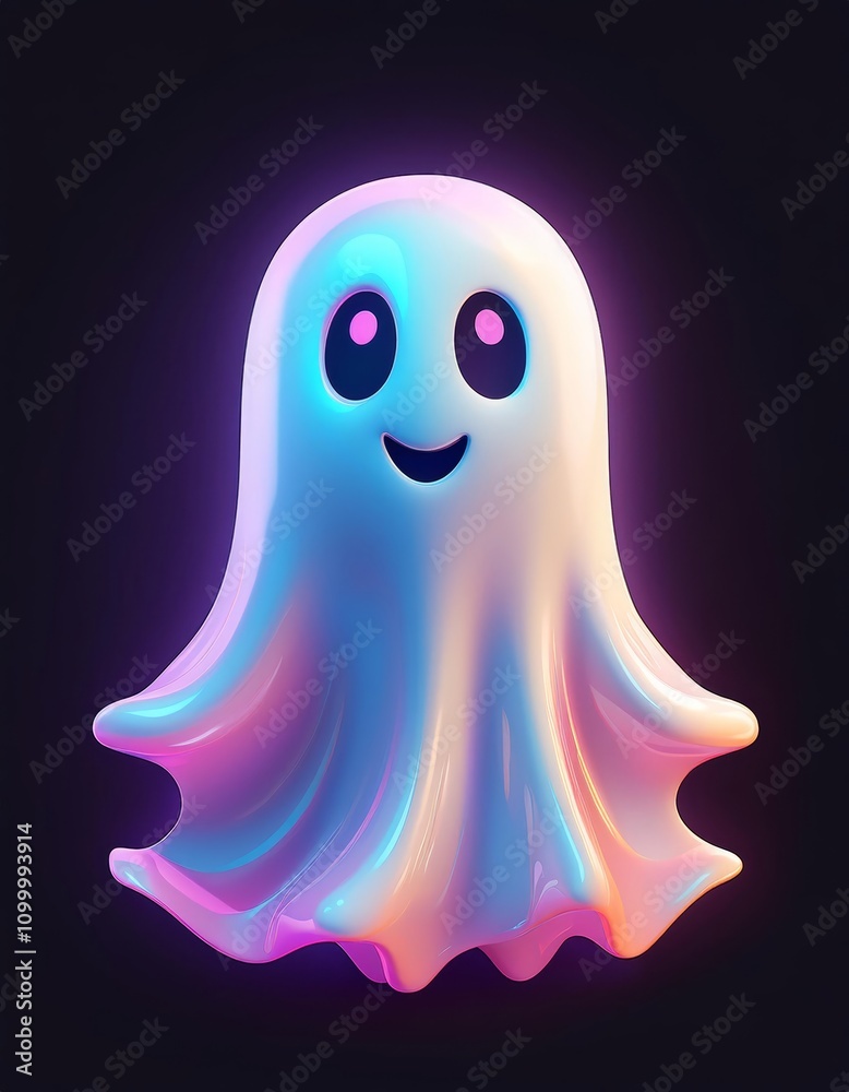 Fototapeta premium 3D rendering of a smiling ghost on a black background