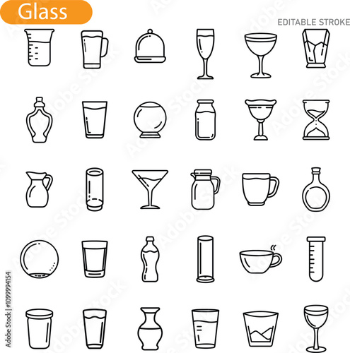 Varied Glassware Collection Icons, Vessels, Drinkware, Utensils, and More