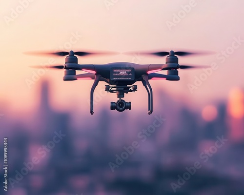 Cityscape regulations, law enforcement drones with rule displays, 3D illustration photo