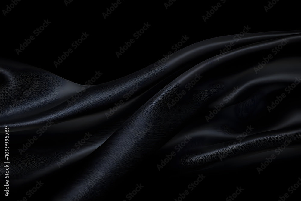 Fototapeta premium Abstract black background. Black silk satin texture background. Beautiful soft folds on the fabric. Black elegant background with copy space for your design.