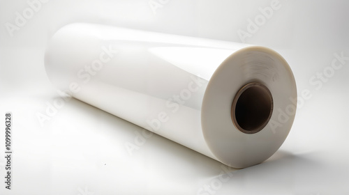 The Beautiful Contrast of a Single Long Wide Roll of High-Density Polyethylene Film Against a Soft White Background