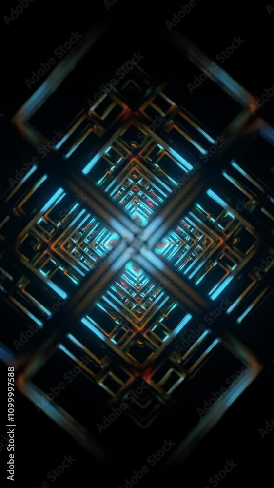 Vertical video of Flashing modern Futuristic multicolor VJ seamless loop.
