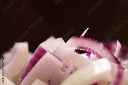 close up of cutted pink and white onion