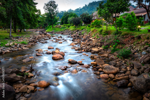 Long exposure of waterfall in Thung Phle, Chaman, Makham District, at Chanthaburi Province Thailand photo