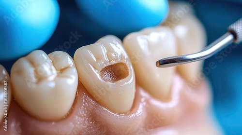 A dentist using a modern tool to scan teeth for cavities, showing a proactive approach to tooth health, a realistic photo high resolution, captured on a Canon R5 camera. photo