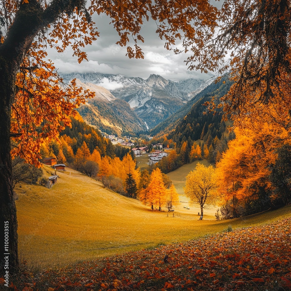 Fototapeta premium Autumn in alpine valley, Lombardy, Italy