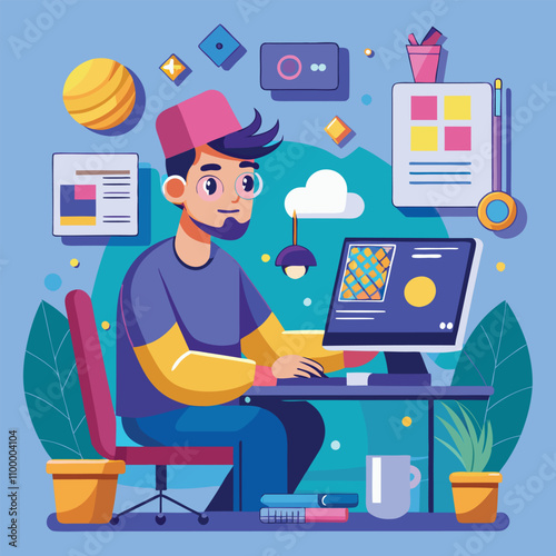Illustration of man working at the office