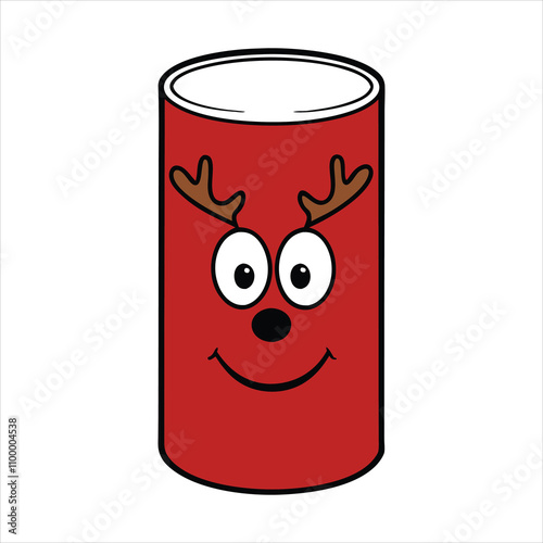 A can pot with reindeer face vector illustration on white background.