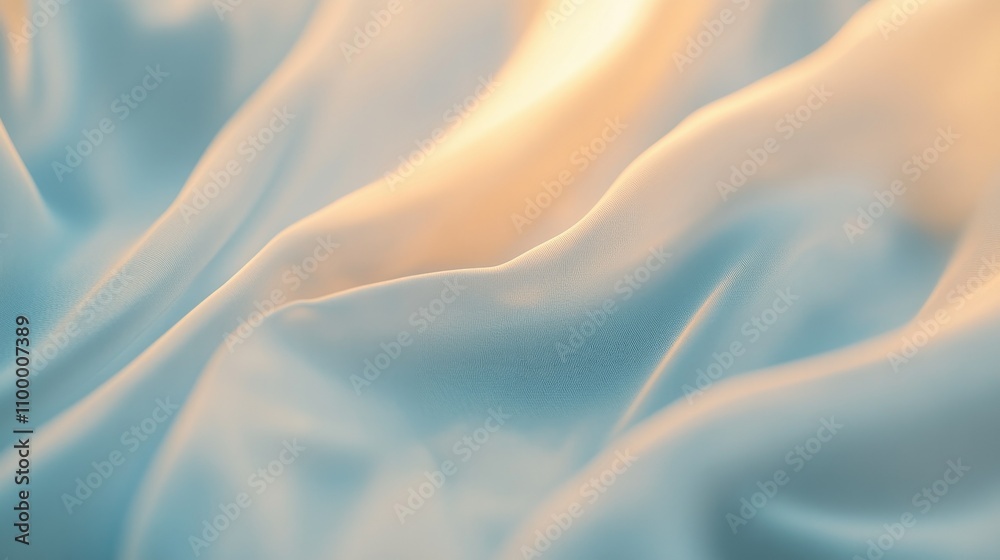 Obraz premium A detailed view of smooth light blue silk, softly draped to showcase its elegant texture, complemented by a sepia-toned glow.