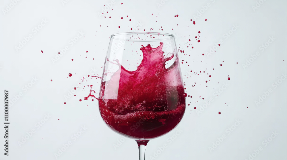 Φωτογραφία Close-up of a wine glass with red liquid splashing dramatically against a light background, capturing the dynamic motion of droplets and fluid