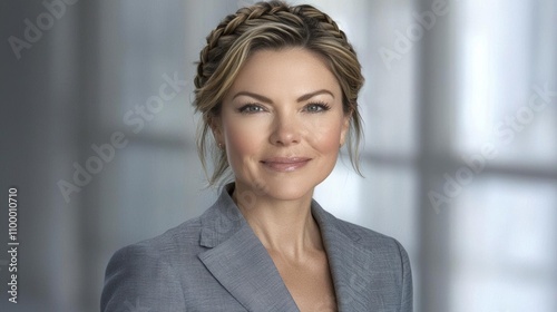 Free Download Portrait of a smiling businesswoman with braided hair. , isolated on white background,  , copy space, copy space for text, - GFXLoad