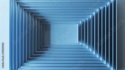 An abstract arrangement of layered blue frames creating a sense of depth and perspective.