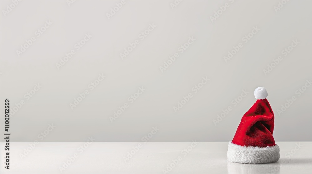 Fototapeta premium playful red Santa hat with white trim featuring golf ball on top chrismtas xmas holiday celebration copy space