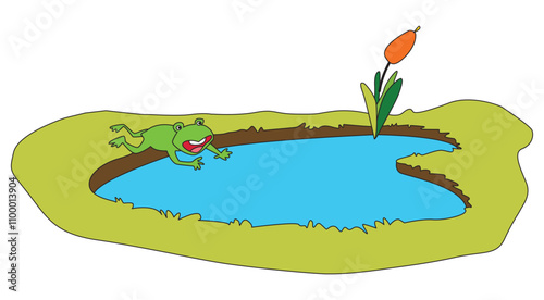 A frog jumping in a pond