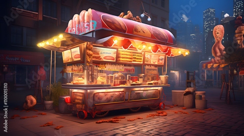 hot dog trailer, colorful and fun illustration