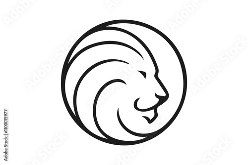 Black and white Lion head vector illustration with symmetrical design, logo template