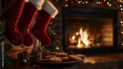 Christmas Fireplace with Holiday Baking Cookies