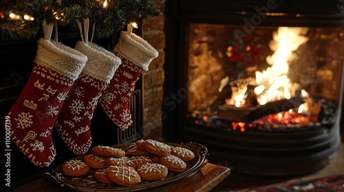 Christmas Fireplace with Holiday Baking Cookies