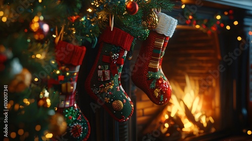 Christmas Fireplace with Holiday Stocking Stuffers