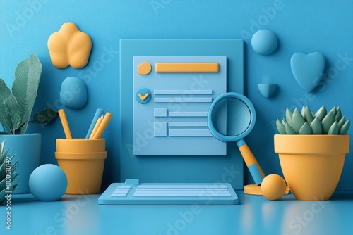 A 3D clay icon featuring a magnifying glass and an account form, symbolizing account verification, with a polished and professional look.
