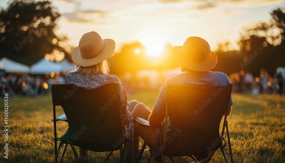 Obraz premium A couple sitting on camping chairs 