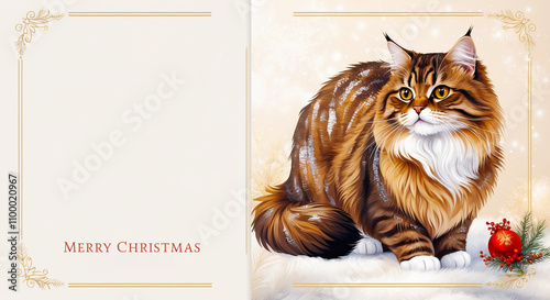 Maine Coon Cat with Christmas Tree Ornament