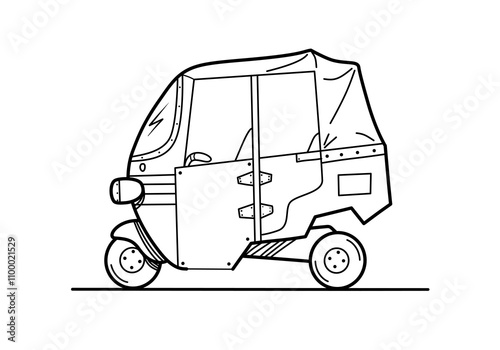Traditional Indonesian three-wheeled vehicle suitable for coloring book and multipurpose