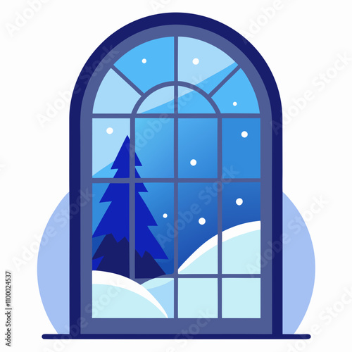 Winter window scene vector illustration on white background