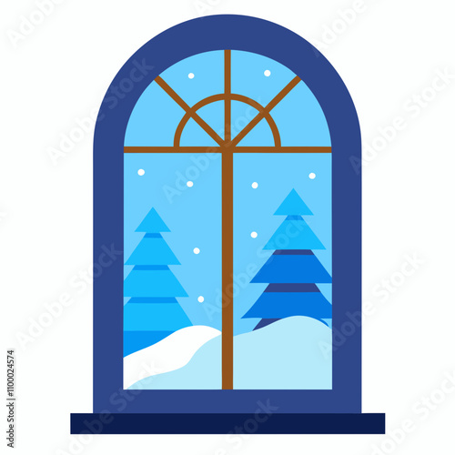 Winter window scene vector illustration on white background