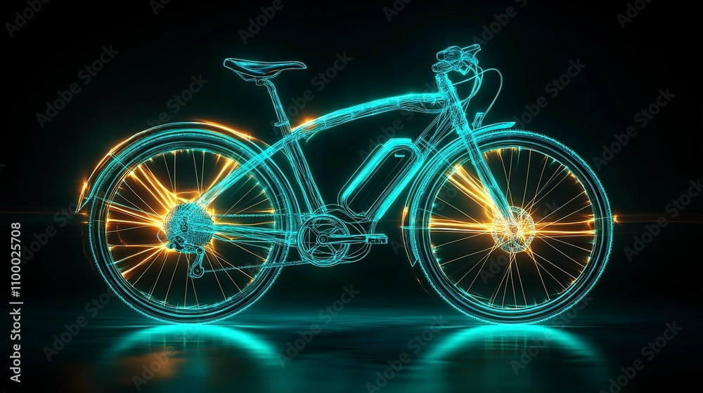 Fototapeta premium Futuristic Neon Electric Bike with Glowing Lines and Light Effects