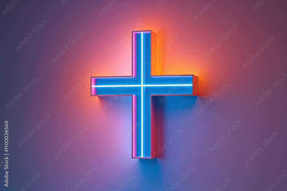 Fototapeta premium 3D Graphic with Futuristic Neon Interplay and Azure Orange Gradient in a Minimalist Cross Shape