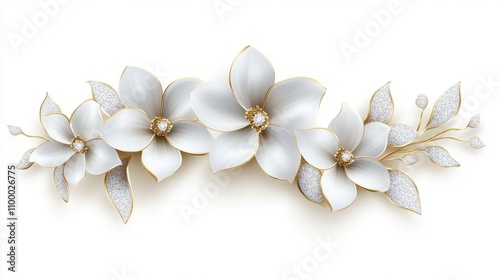 Elegant arrangement of white flowers adorned with delicate golden accents.