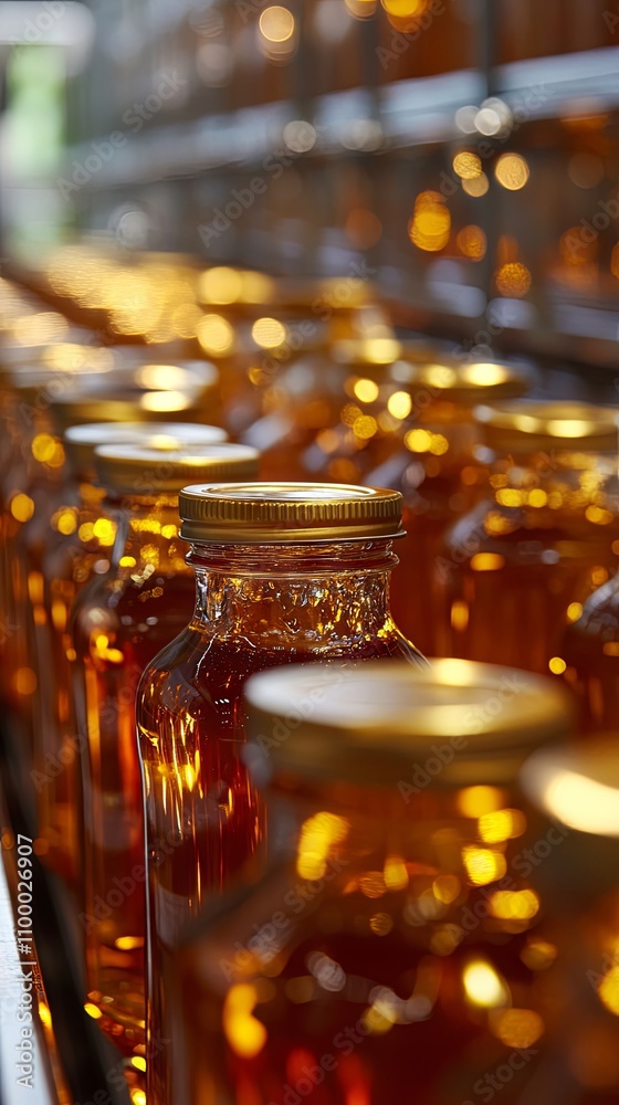 Close Up of Glass Bottles on a Conveyor Belt in a Factory Close Up of Glass Bottles on a Conveyor Belt in a Factory