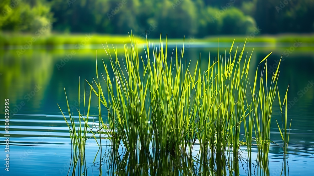 Fototapeta premium Beautiful summer landscape with lake and village