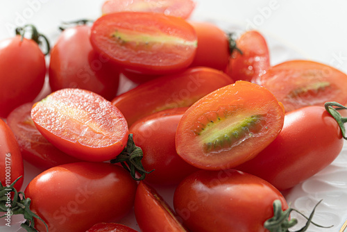 red cherry tomatoes background. Group of tomatoes