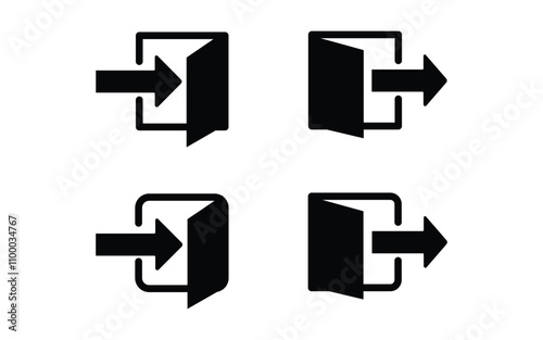 Exit and entry icon button set. login and logout icons on white background.