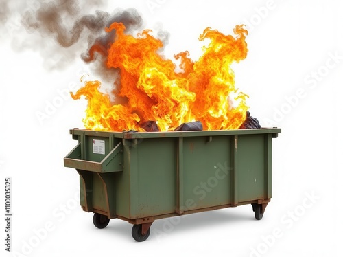 dumpster fire s isolated on a white background for use with web, print or creative projects.