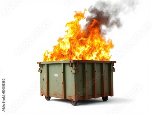 dumpster fire s isolated on a white background for use with web, print or creative projects.