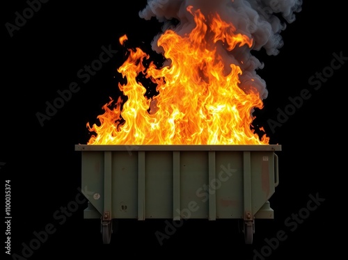 dumpster fire s isolated on a black background for use with web, print or creative projects.