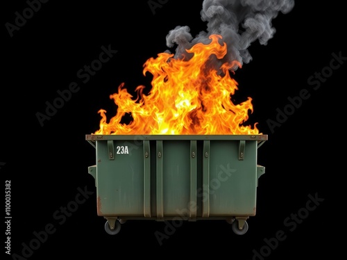 dumpster fire s isolated on a black background for use with web, print or creative projects.