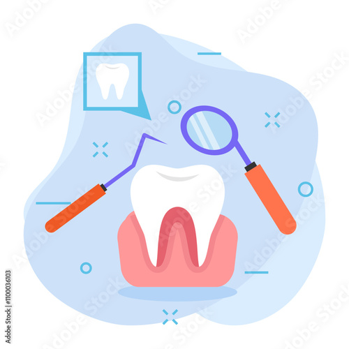 Gingivitis Exam using Mouth mirror concept, Tender, discolored or loose tooth exploring with sickle probe vector icon design, Dentistry symbol, Healthcare sign, Dental instrument stock illustration