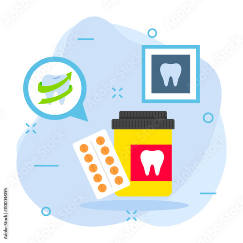Teeth Medicine Pills and Relievers Antibiotics Tablets Jar concept, Tooth Pain relief Medication Kit vector color icon design, Dentistry symbol, Healthcare sign, Dental instrument stock illustration