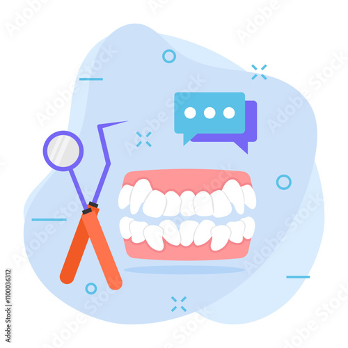 Crowded or Misaligned teeth with Dental Excavator Concept, dental crowding or malocclusion with mouth Mirror vector design, Dentistry symbol, Healthcare sign, Dental instrument stock illustration
