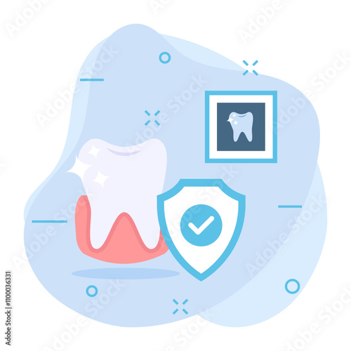 Indemnity Plans or Teeth with shield concept, Dental treatment covered in insurance vector color icon design, Dentistry symbol, Healthcare sign, Dental instrument stock illustration