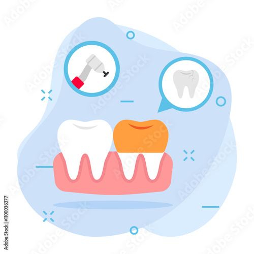 Restorative dentistry or Dental fillings concept, Removing and Applying Crown on Teeth vector color icon design, Dentist symbol, Healthcare sign, Dental instrument illustration