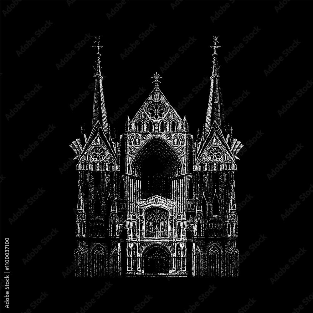 Fototapeta premium cathedral hand drawing vector isolated on black background.