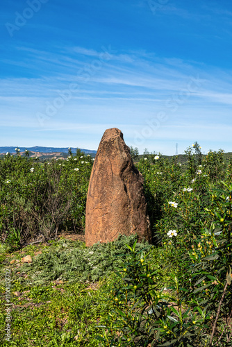 Sandstone Menir dating from 6000-4500 BC in the dry hills near Vale Fuzeiros, Algarve, Portugal. photo