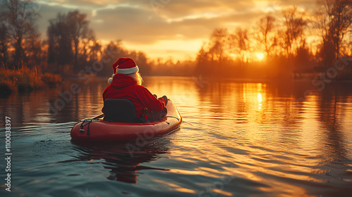 santa claus kayaking on the river