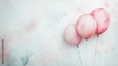 Soft watercolor balloons with calligraphy text on a marbletextured background photo