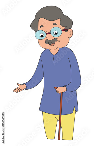 Old man walking isolated on a white background